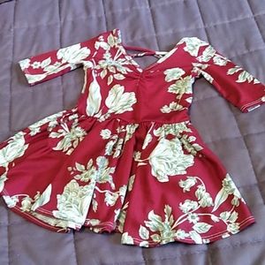 Dot Dot Smile Maroon Flower Skater Dress 12/24 M